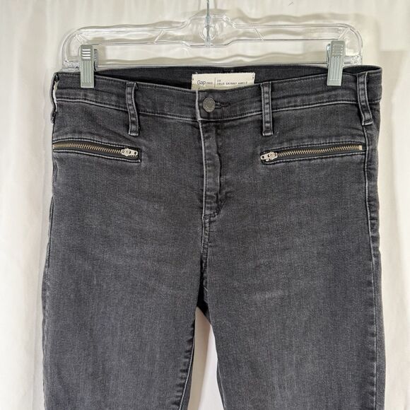 Gap True Skinny Jeans Womens 29 Black Denim Ankle Zip Pockets Mid Rise Cotton Bl - Picture 2 of 8
